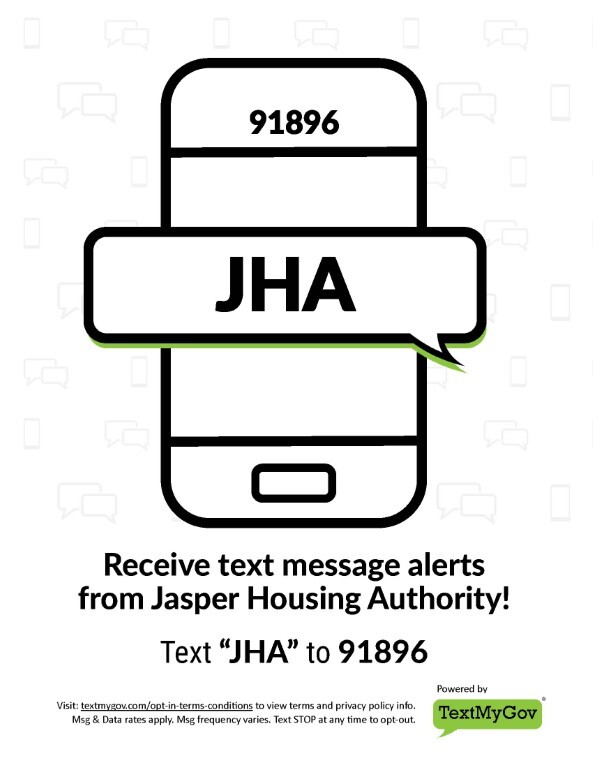 JHA Text My Gov Alerts Flyer. All information included above.